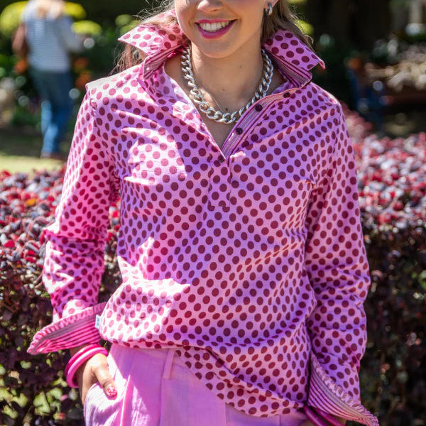 Hitchley & Harrow Loose Fit Baby Pink & Cerise Polka Dot Top