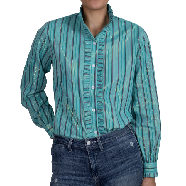 Just Country Womens Abbey Frills Full Button Workshirt - Turquoise Stripe