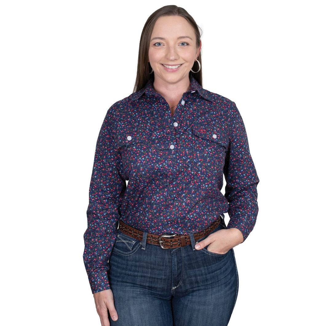 Just Country Womens Georgie Half Button Print Workshirt