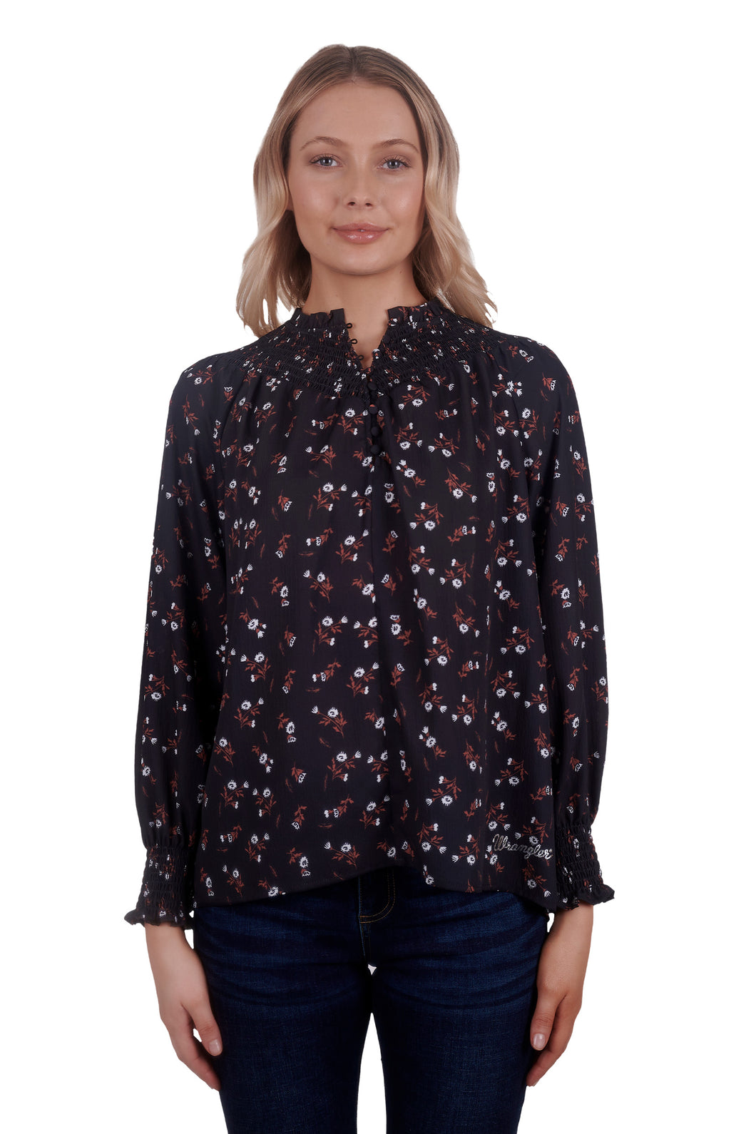 WRANGLER WOMENS CLARINDA LONG SLEEVE BLOUSE