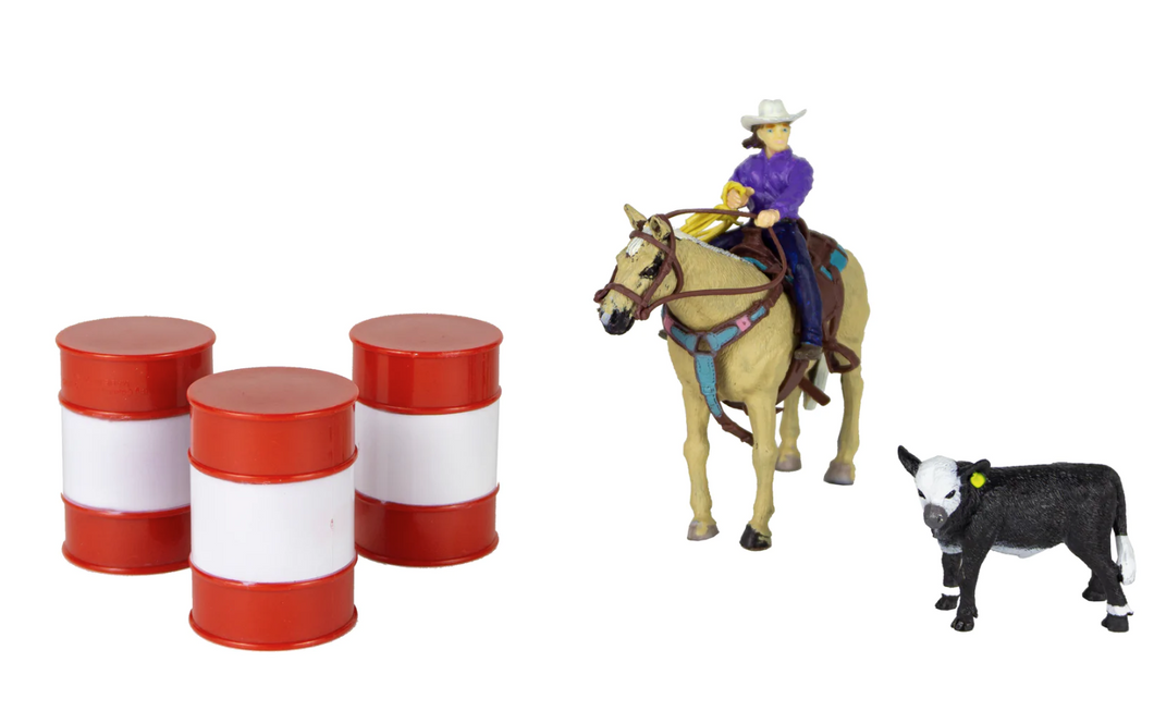 Big Country Toys All Round Cowgirl With Barrels And Calf