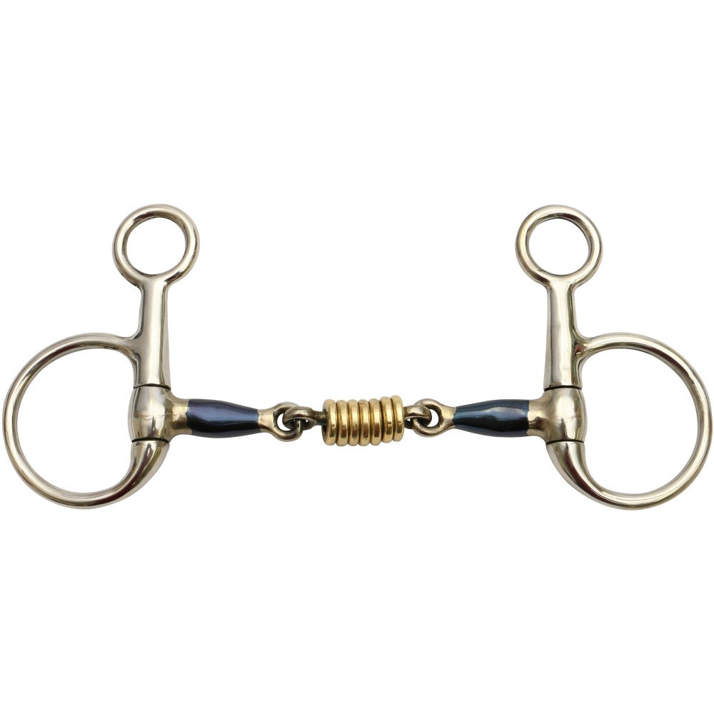BLUE ALLOY BAUCHER HALF CHEEK SNAFFLE WITH ROLLER