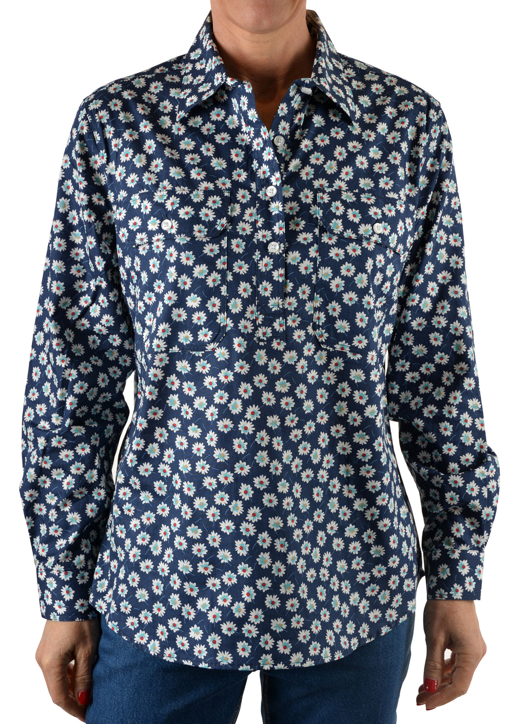 Hard Slog Womens Indigo Long Sleeve Shirt