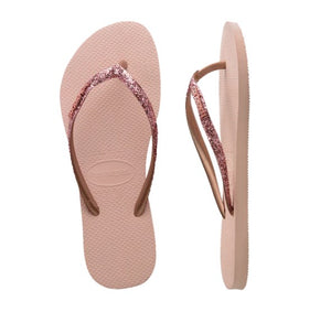 HAVAIANA TODDLER SLIM METAL LOGO GLITTER II BALLET ROSE/GOLDEN BLUSH THONGS