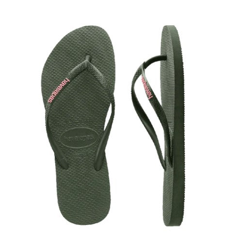 HAVAIANA TODDLER SLIM RUBBER LOGO GREEN OLIVE/PINK THONGS