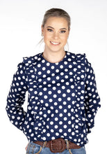 Load image into Gallery viewer, HITCHLEY &amp; HARROW NAVY DOTTY CHEST RUFFLES

