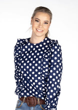 Load image into Gallery viewer, HITCHLEY &amp; HARROW NAVY DOTTY CHEST RUFFLES
