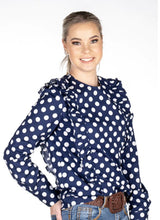 Load image into Gallery viewer, HITCHLEY &amp; HARROW NAVY DOTTY CHEST RUFFLES
