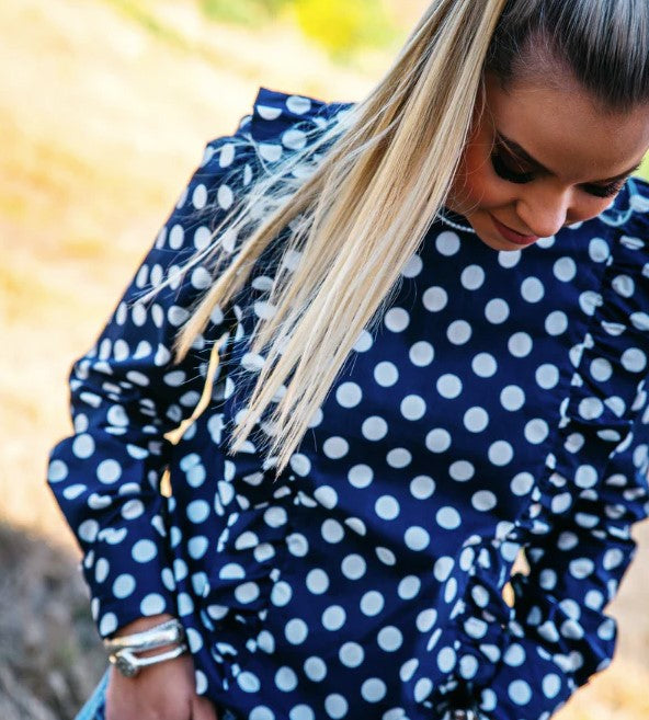 HITCHLEY & HARROW NAVY DOTTY CHEST RUFFLES