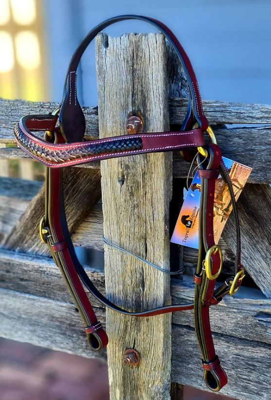 TOPRAIL EQUINE LEATHER BARCOO BRIDLE WITH PLAITED CURVE BROWBAND