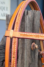 Load image into Gallery viewer, Toprail Hermann Oak Headstall With Barbwire Stamp Browband
