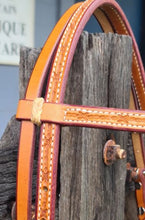Load image into Gallery viewer, TOPRAIL HERMANN OAK HEADSTALL WITH BARBWIRE STAMP BROWBAND
