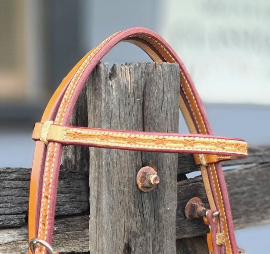 Toprail Hermann Oak Headstall With Barbwire Stamp Browband