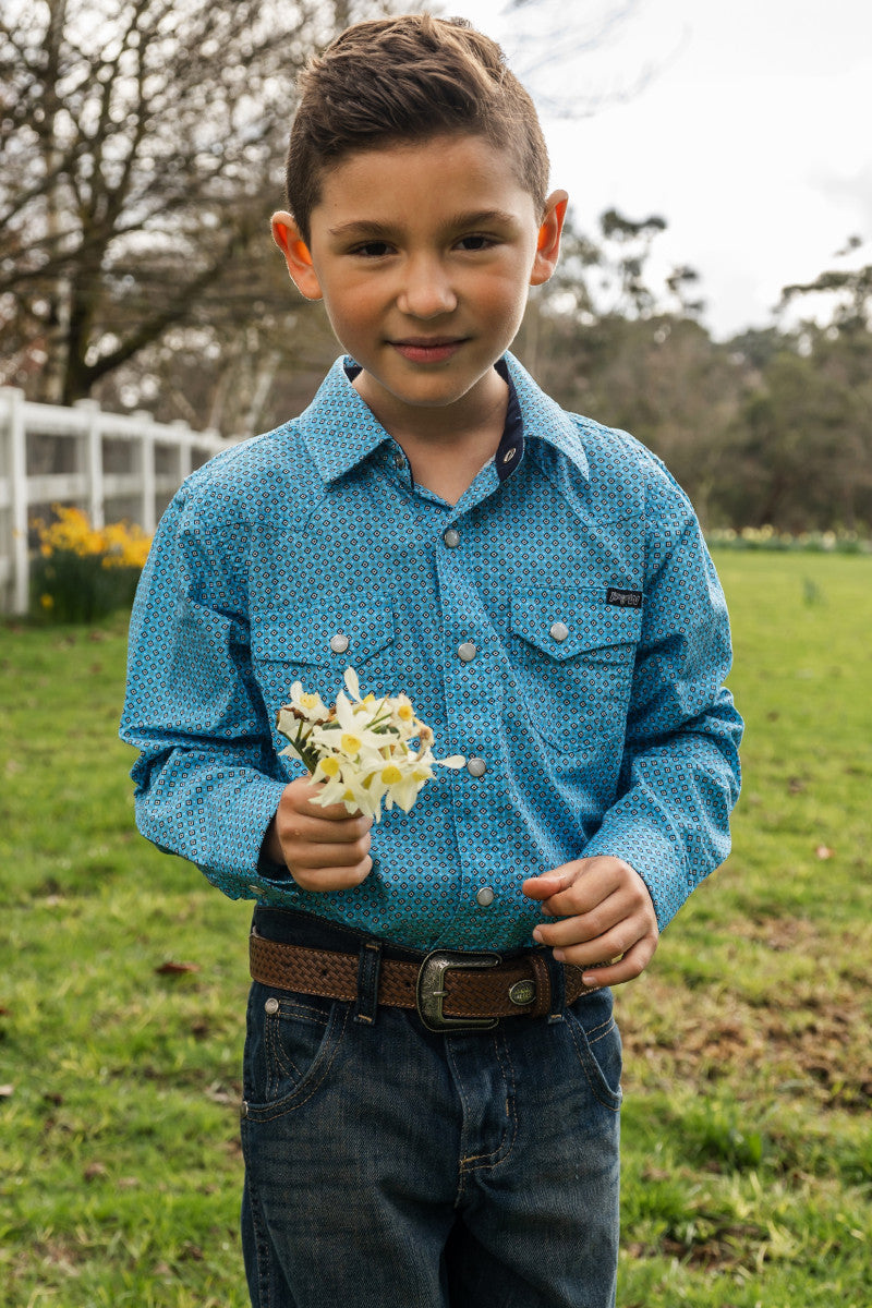 PURE WESTERN BOYS ROY PRINT WESTERN LONG SLEEVE SHIRT