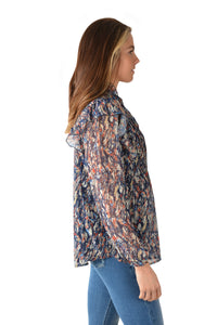 Pure Western Womens Becca Ruffle Long Sleeve Blouse