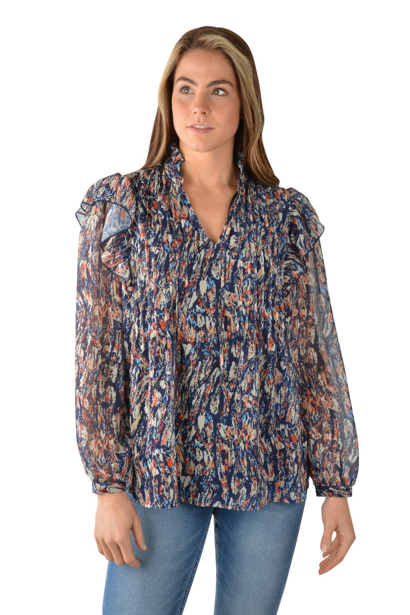 Pure Western Womens Becca Ruffle Long Sleeve Blouse