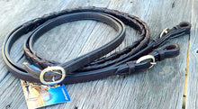 Load image into Gallery viewer, Toprail Equine Lace Plait Joined Leather Reins
