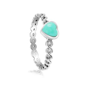 S & S 925 SS GREEN TURQUOISE HEART RING