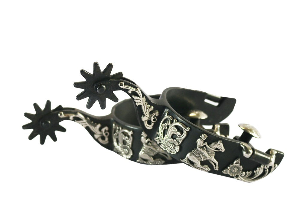 Toprail Black Satin Floral Reining Spur