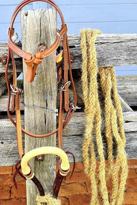 TOPRAIL FUTURITY CROSSOVER HEADSTALL WITH BOSAL & HAIR MACATE REINS
