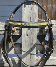 Load image into Gallery viewer, Toprail Green &amp; Yellow Thin Plait Leather Bridle
