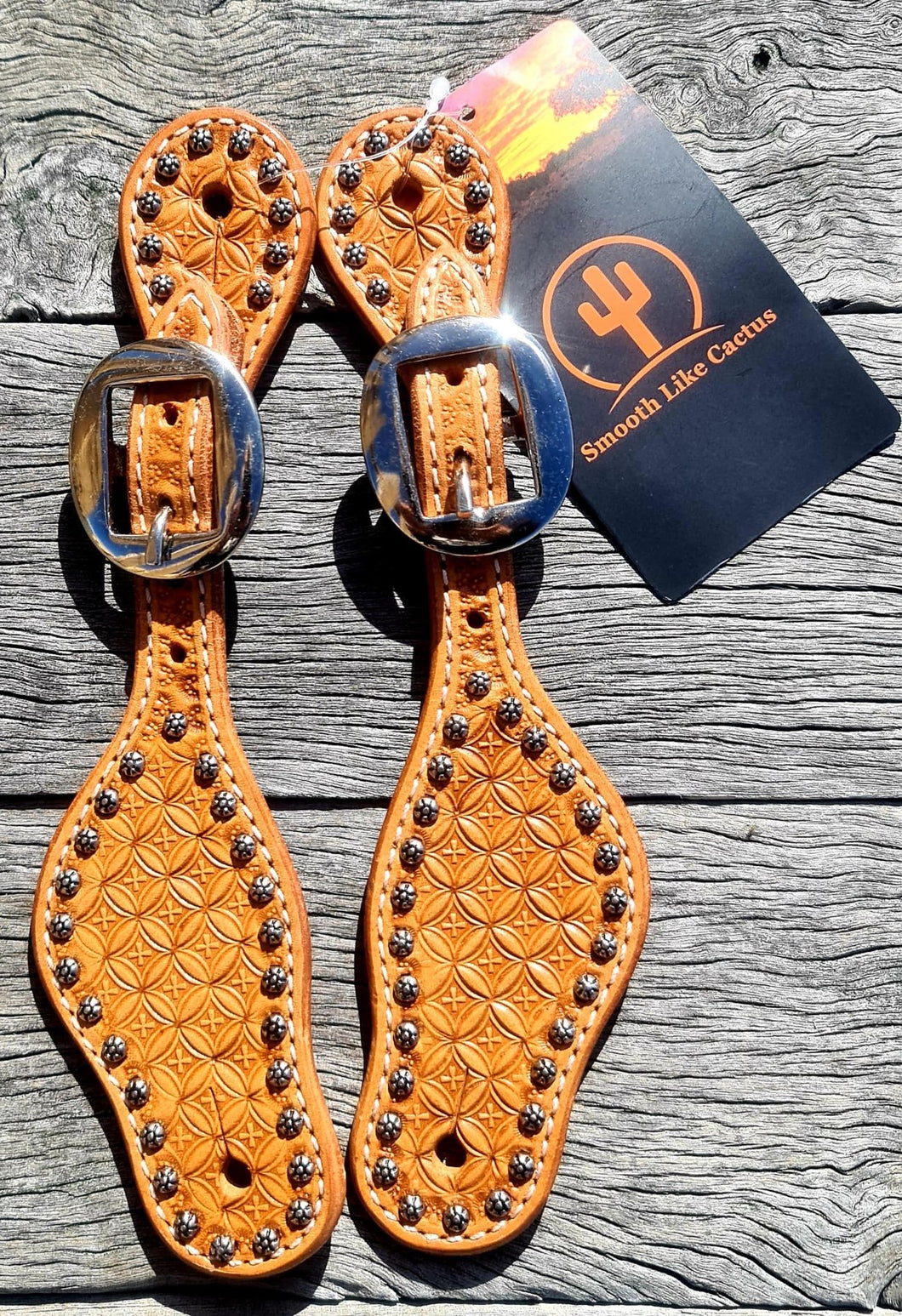 Toprail Kids Spur Straps With Tooling & Sun Spots