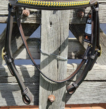 Load image into Gallery viewer, TOPRAIL GREEN &amp; YELLOW THIN PLAIT LEATHER BRIDLE
