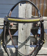 Load image into Gallery viewer, TOPRAIL GREEN &amp; YELLOW THIN PLAIT LEATHER BRIDLE
