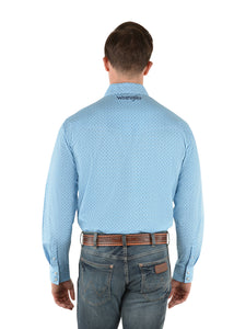 Wrangler Mens Clifton Print Logo Western Long Sleeve Shirt