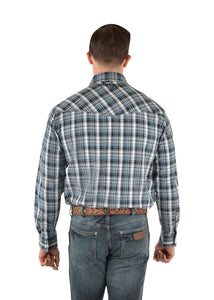 Wrangler Mens Gould Check Logo Western Long Sleeve Shirt